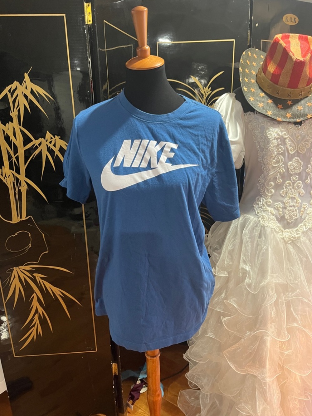 Nike Blue T-Shirt with White Swoosh Logo